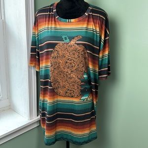 Crazy train, leather, pumpkin top 3X